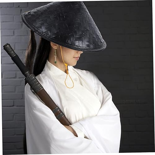 Miniatura 6 de Sombrero de bambú para Halloween, sombreros para niños, casco de caballero, sombrero de fiesta, samurái, media máscara, cono de paja, sombrero de