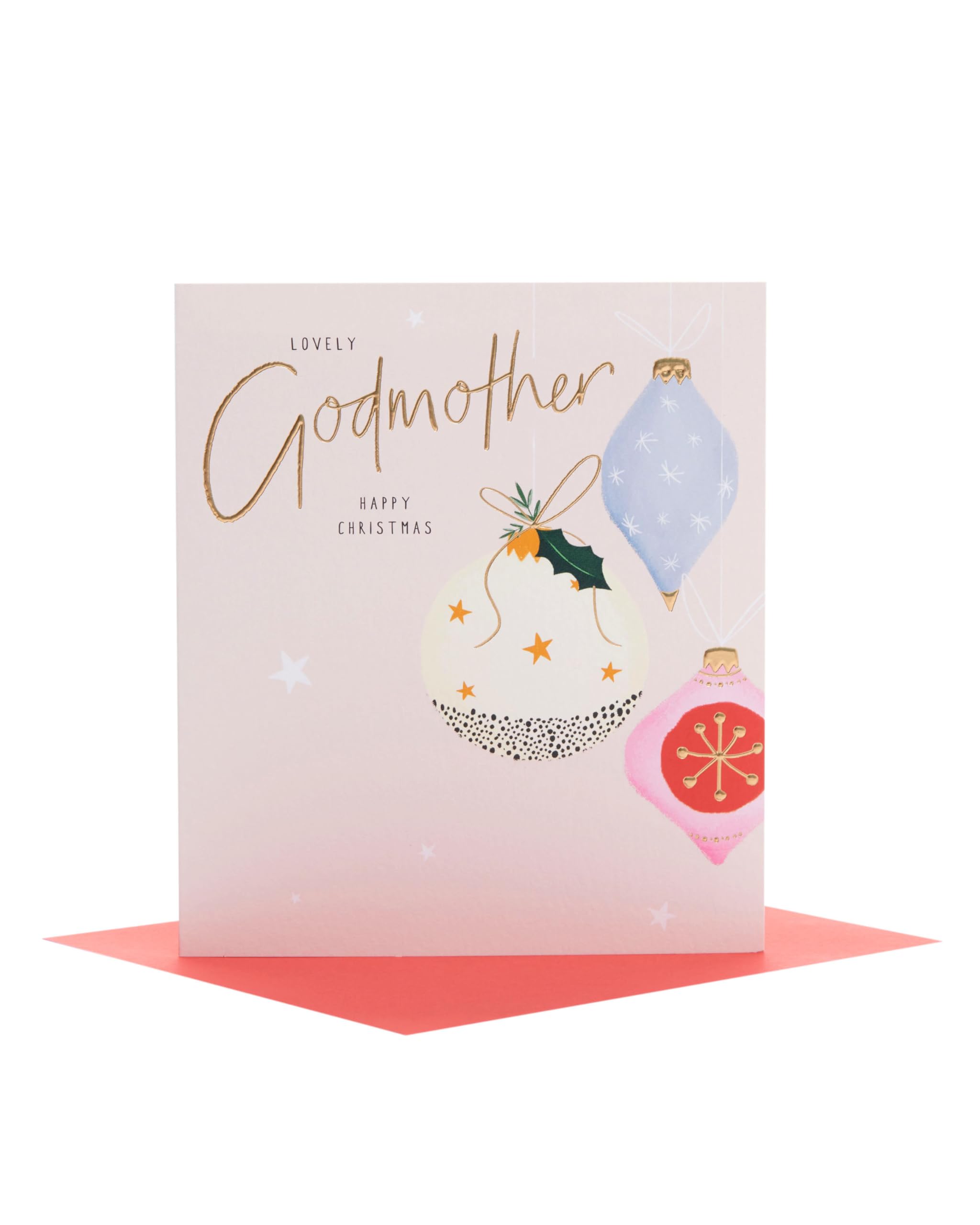 A Lovely Godmother Xmas Baubles Gold Foiled Christmas Card Xmas Greeting Cards