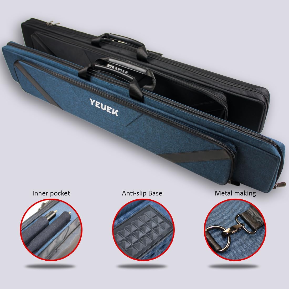 Pool Cue Case 3x4,Pool Stick Case 3 Sticks with Accessory Zipper Pockets,Cue Stick Case with Shoulder Strap Handle,Billiard Pool Cue Carrying Case with Large Front Accessory Pocket