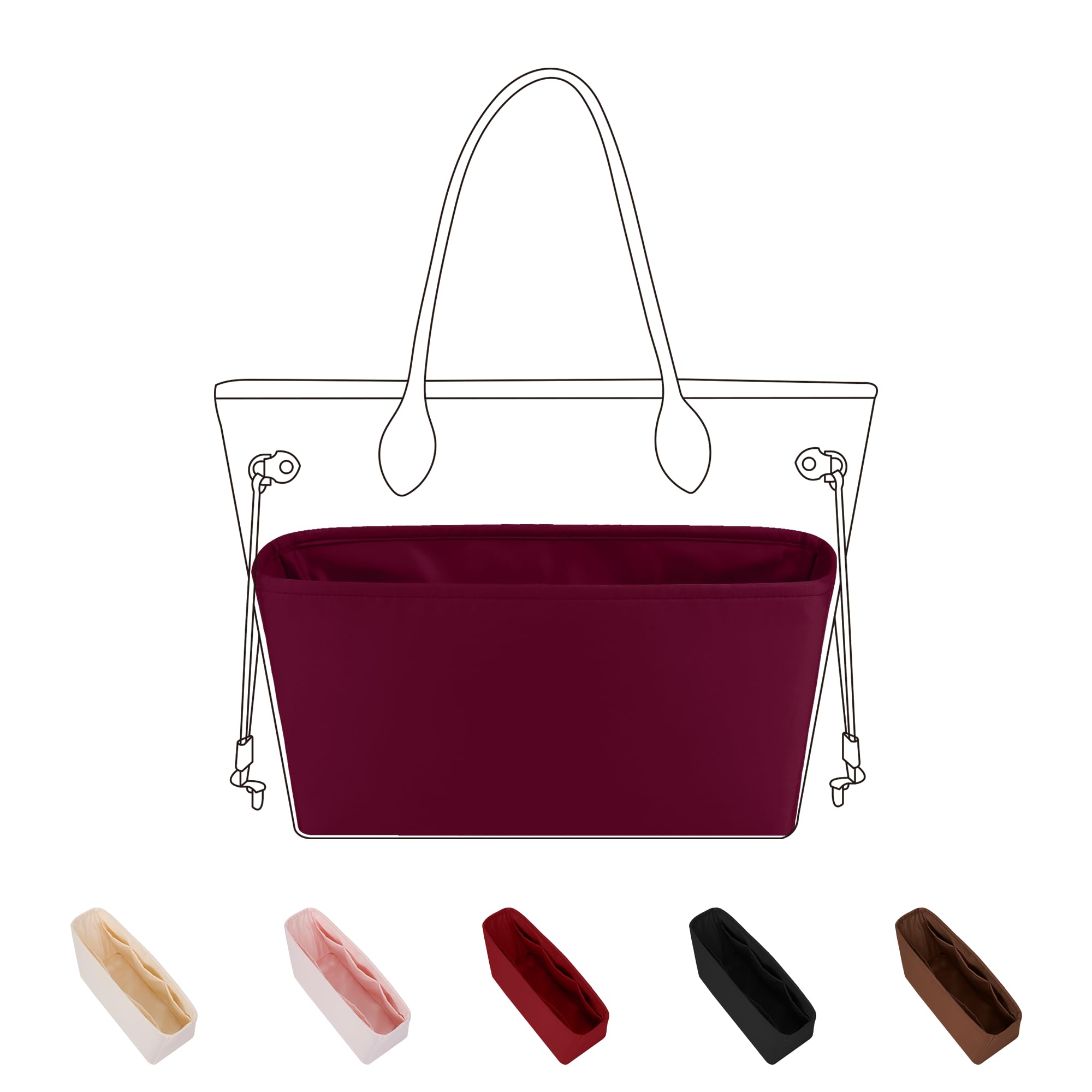 Dgaz Rose Red Silk Handbag Organizer Insert Fits Lv Neverfull Pm/Mm/Gm, Silky Smooth Organizer, Luxury Handbag & Tote Shaper (, Gm)