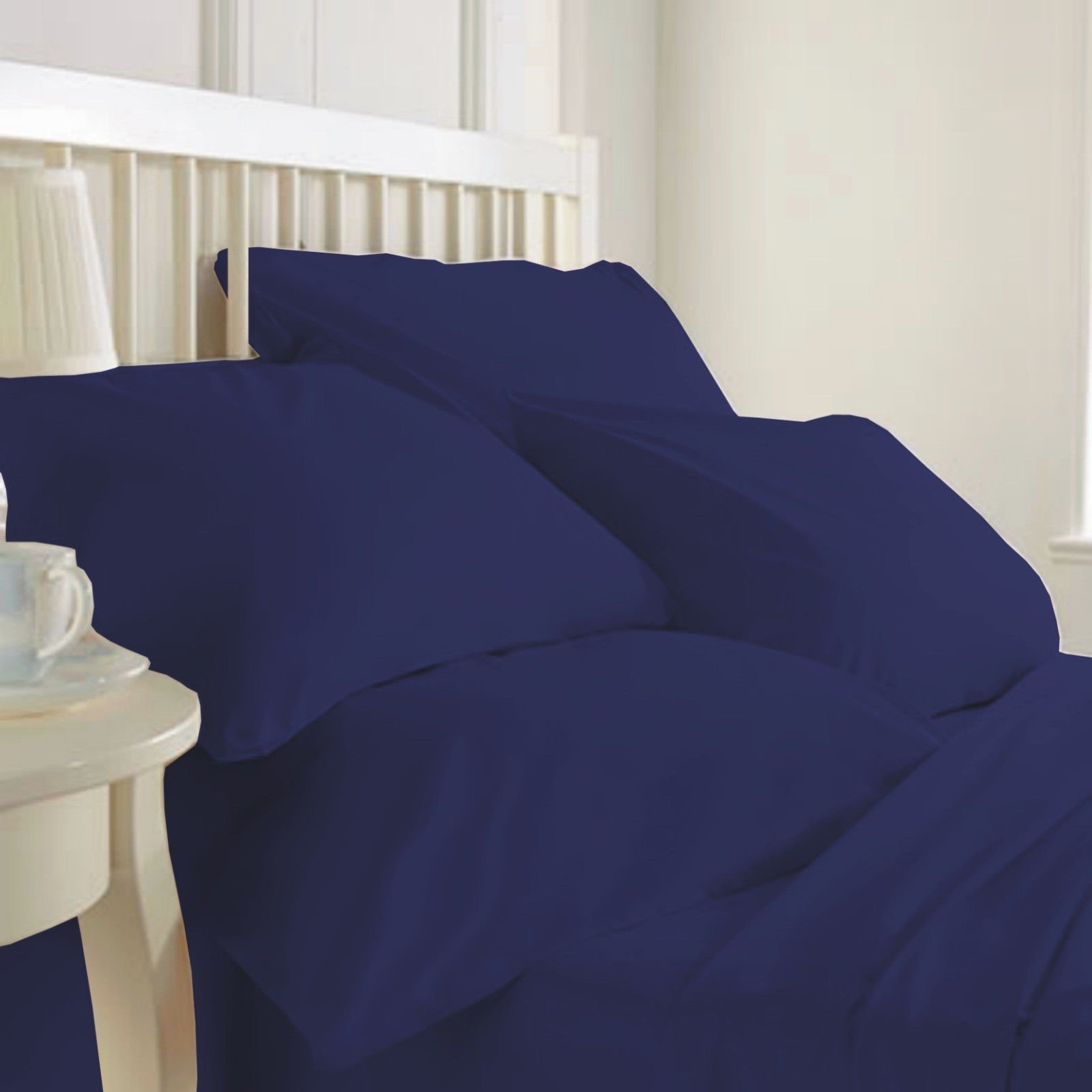 Luxury 200 Thread Count Percale Bed linen/Duvet Cover Set,7 Colours In (KING, NAVY BLUE)