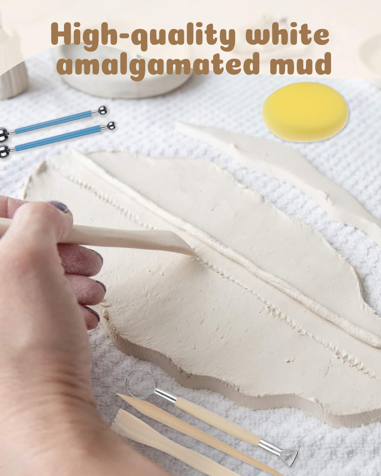 Air Dry Clay for Adults, Air-Dry Clay Starter Kit for Beginners Clay Kit, Includes Air-Dry Clay, 19 Clay Tools Kit, 12 Paints, 26 Letter DIY Clay Cutters, Varnish, Guide, Colored Rocks,DIY Craft Kit