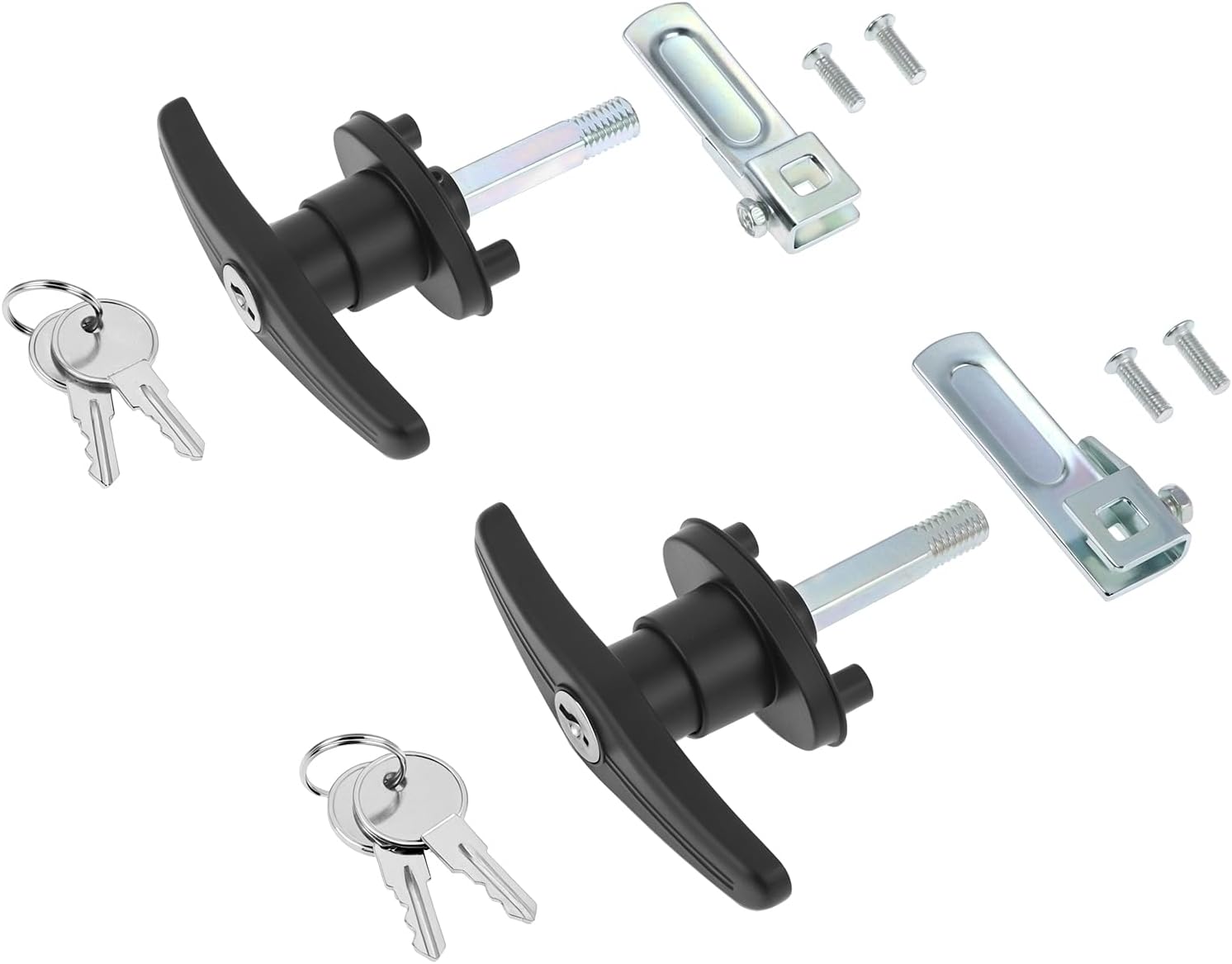 QWORK Truck Cap Locking T-Handle Set, Keyed Alike Left & Right Pair, 1-1/2" Hole Spacing, Adjustable Cam Direction, Zinc Alloy Black T Handle Locks for Camper Shell/Topper/Trailer Door