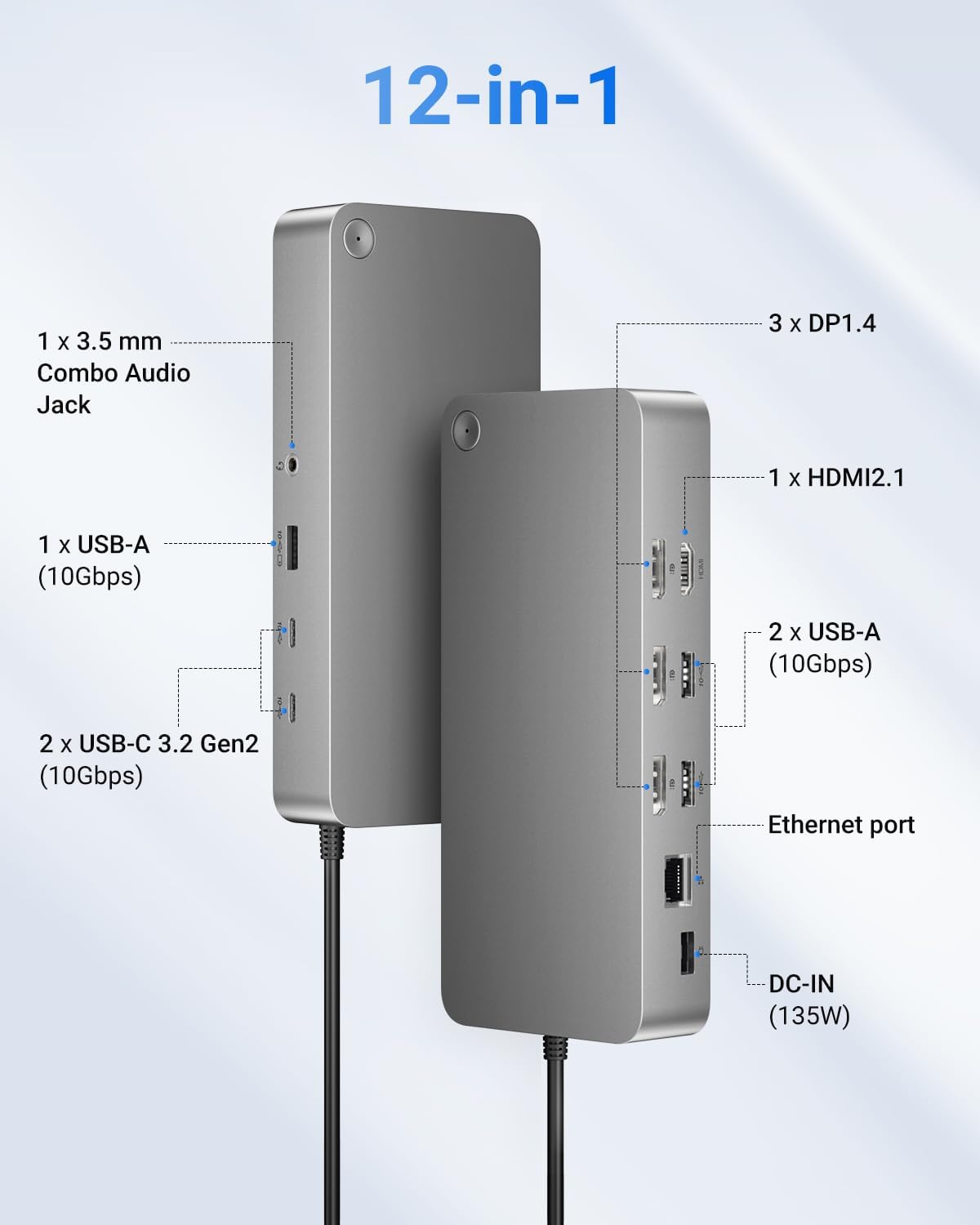 wegear Laptop Docking Station(12-in-1), for Thunderbolt 4, USB 4, or USB-C Systems, 92W Charging for Laptop, 40 Gbps Data Transfer, Single 8K, Quad 4K Display, Ethernet, Compatible with Windows, MacOS