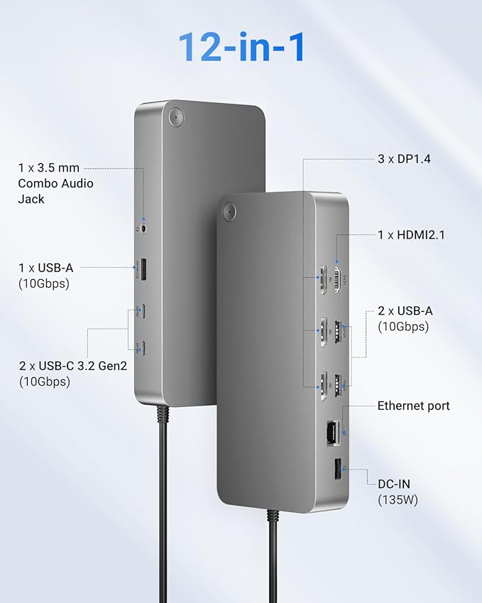 Docking Station wegear 12 en 1, 92W Carga, 40 Gbps, 8K, USB-C miniatura 2