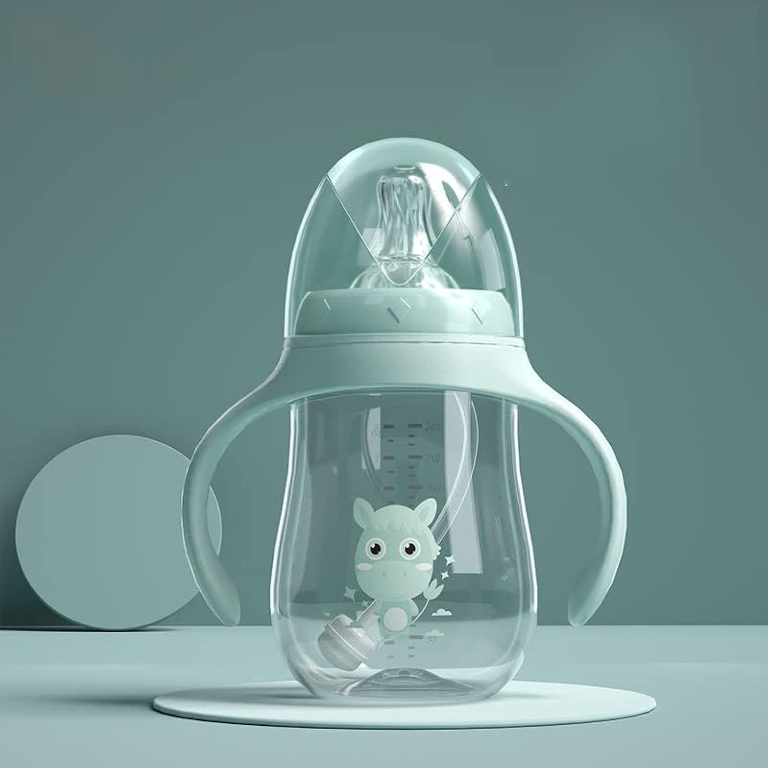 Straw Cup Spill-Proof Sippy Cup with Handles, 240ML Baby Bottle with Medium Flow Nipple, 360° Leak-proof Gravity Ball Design Baby Learning Transition Cup Double Handle Anti-drop 6+ Months (Green)