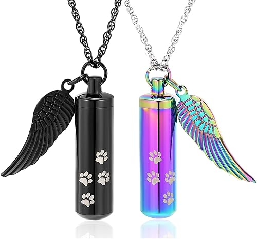 shajwo Joyería de cremación, collares de urna con estampado de pata para cenizas humanas de mascotas, colgante de urna cilíndrica, recuerdo, collar