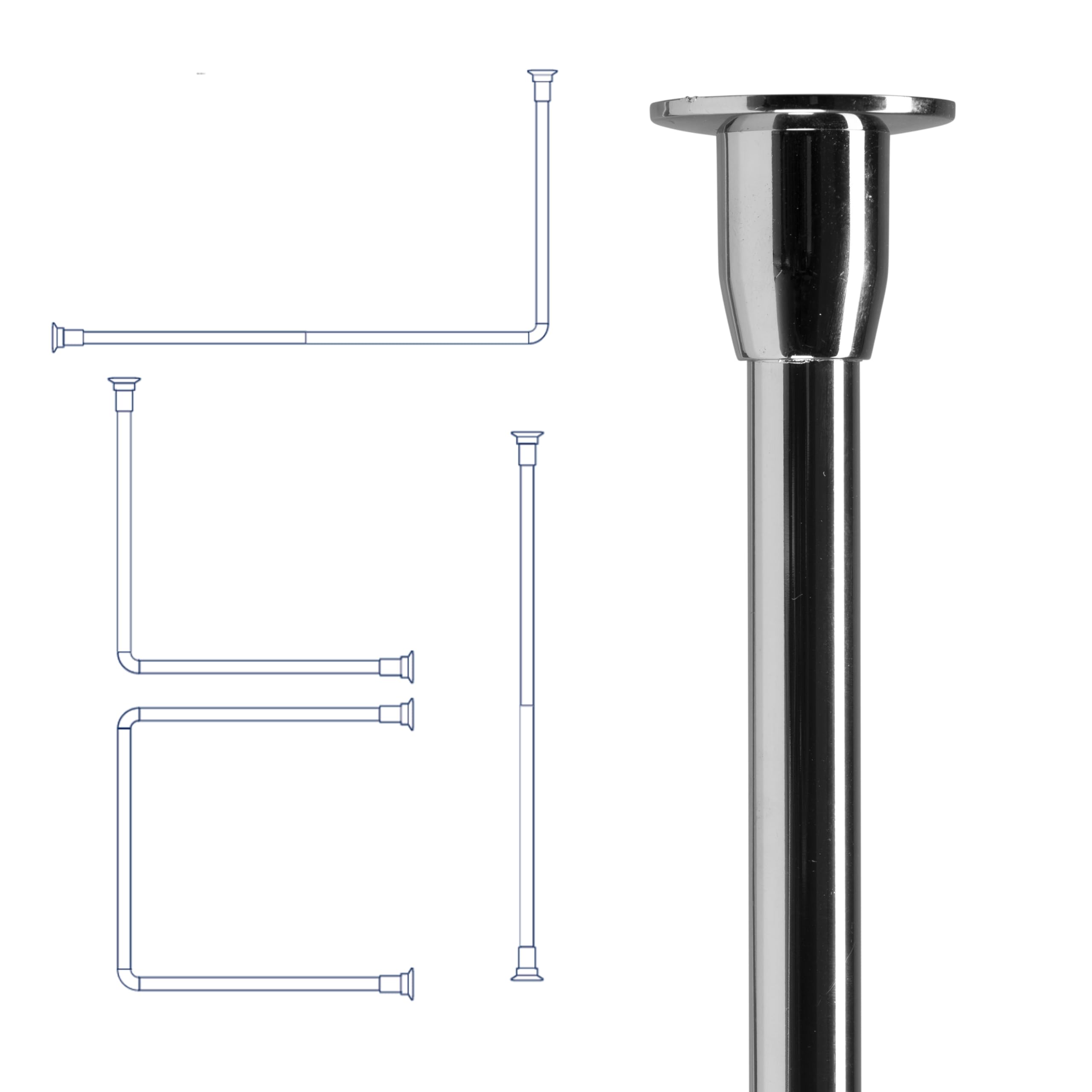 Croydex Fineline Shower Rail L & U-Shaped & Straight Ceiling Support Chrome