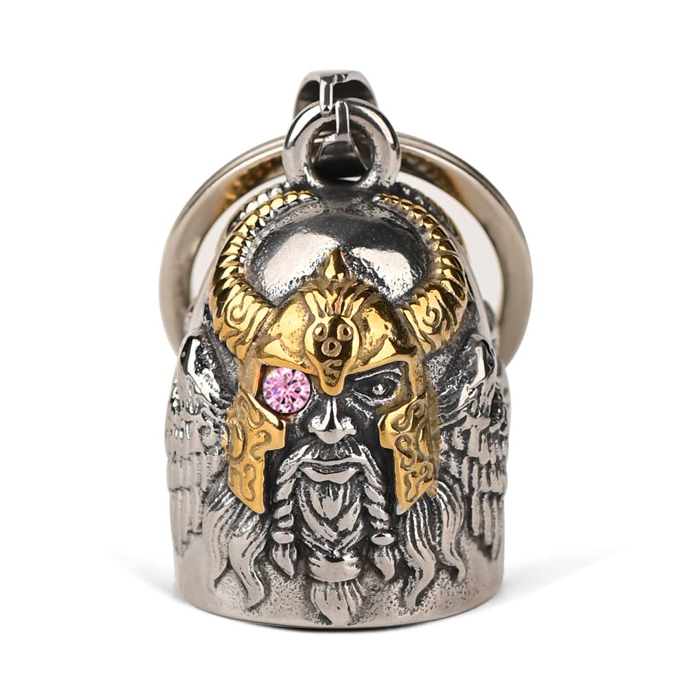 MidSmile Birthstone Odin Guardian Bell for Motorbikes: Viking Gremlin Bell Motorcycle, Keychain Key Rings Motorbike Accessories Lucky Viking Gifts for Men and Women