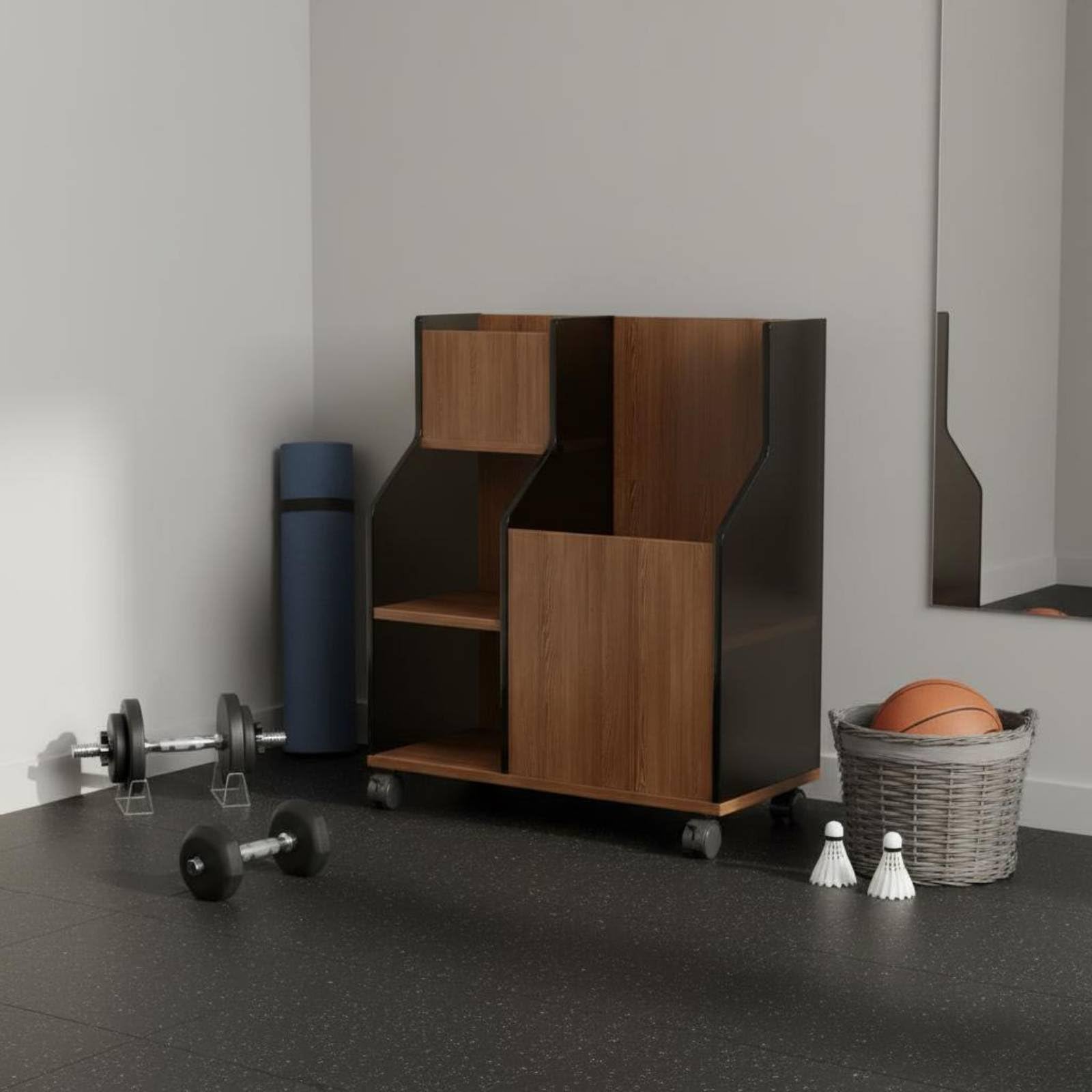 Soporte para Equipo de Fitness Organizador Estantería Carrito Portacolchonetas con Ruedas Bloqueables Material Acrílico y Tablero Apto para Gimnasios