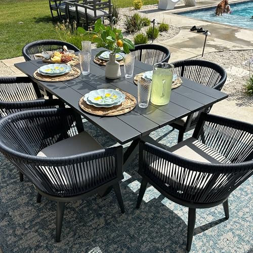 Image of PURPLE LEAF Outdoor Dining Set for 12 with 122.05 inch x 61.02 inch Table Grey
