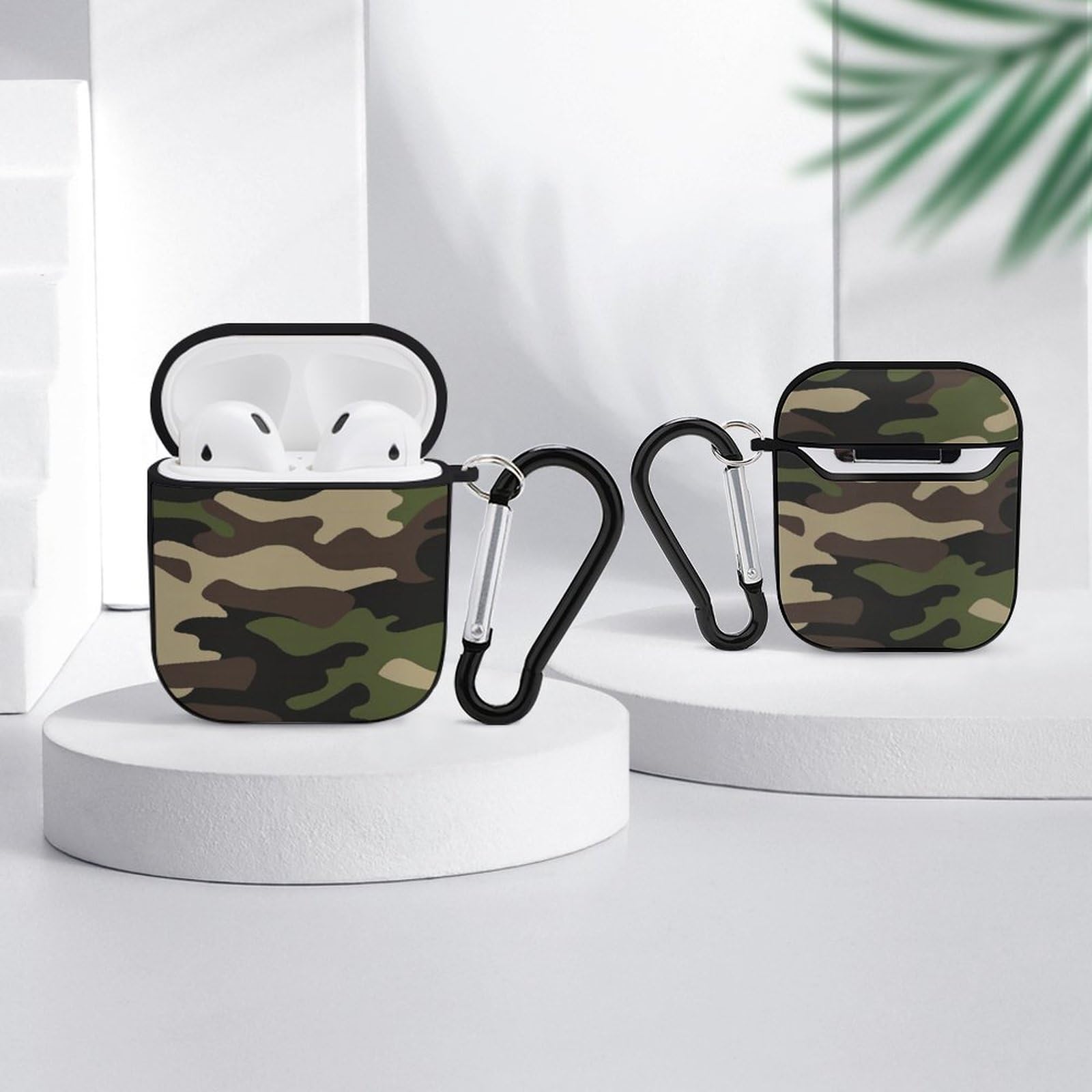 AirPods ケース　第1世代　第2世代　カモフラ柄　カラビナ付き AirPods 第1/2世代用 ケース カラビナつき 保護ケース 迷彩