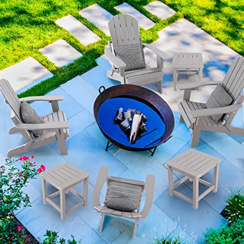 Homeqomi Outdoor Side Table, Hips Plastic Composite Adirondack Patio Table, Weather Resistant End Tables For Outside, Indoor, Patio, Garden, Pool, Porch, Backyard, Lawn, Deck - Grey #TOP6
