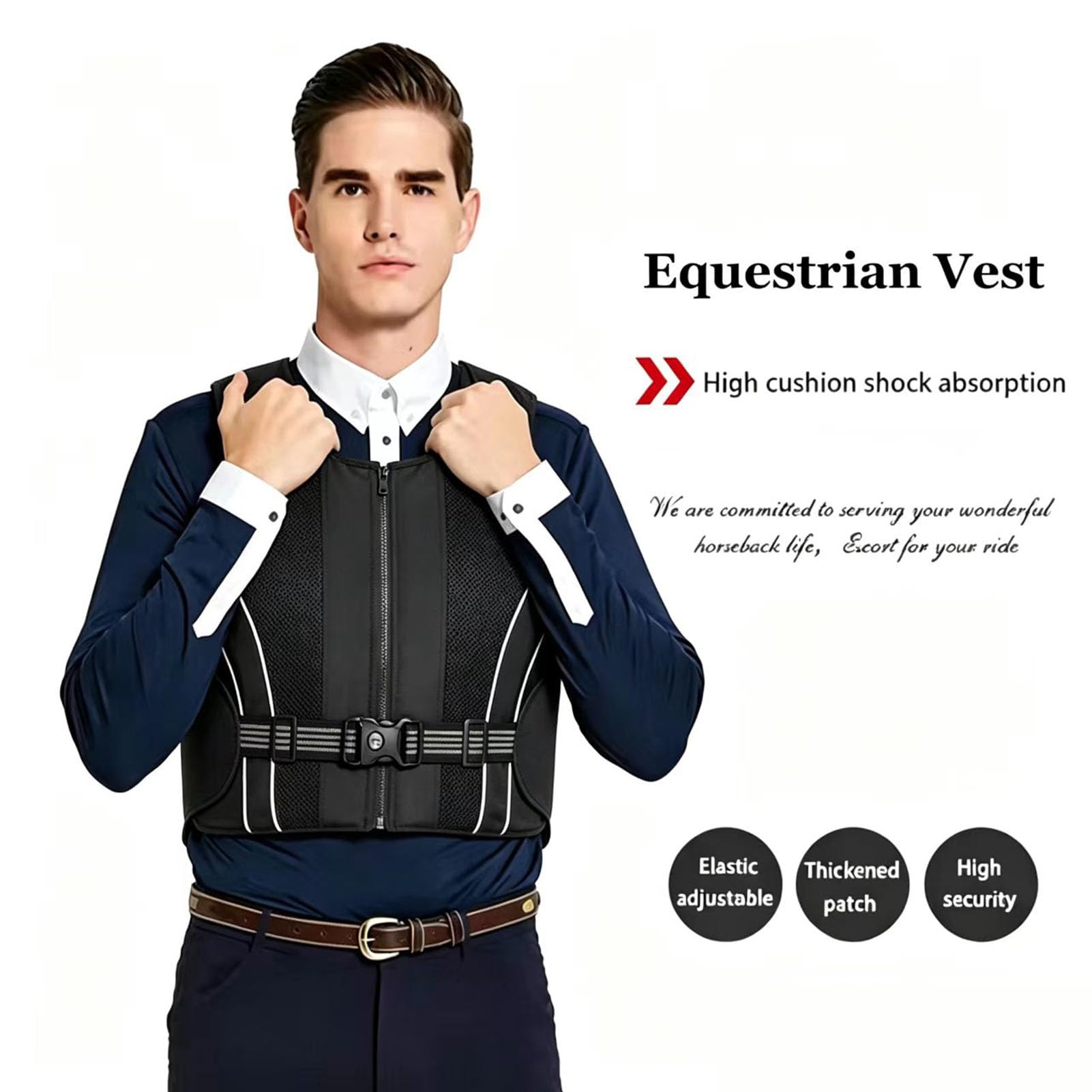 Chaleco protector ecuestre adultos espesado chaleco de absorción de choques protector del cuerpo del equipo de equitación ajustable