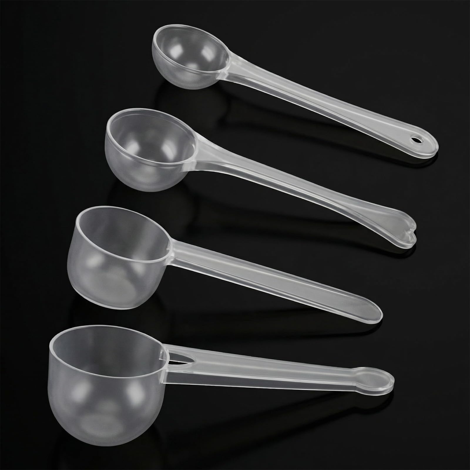 4 Pcs Measuring Spoons Set, Clear Long Handle Plastic Measuring Spoons Coffee Protein Milk Powder Scoops Spoon Kitchen Tools for Creatine Protein Formula Gram Measurings Scooper (1g/3g/5g/10g)