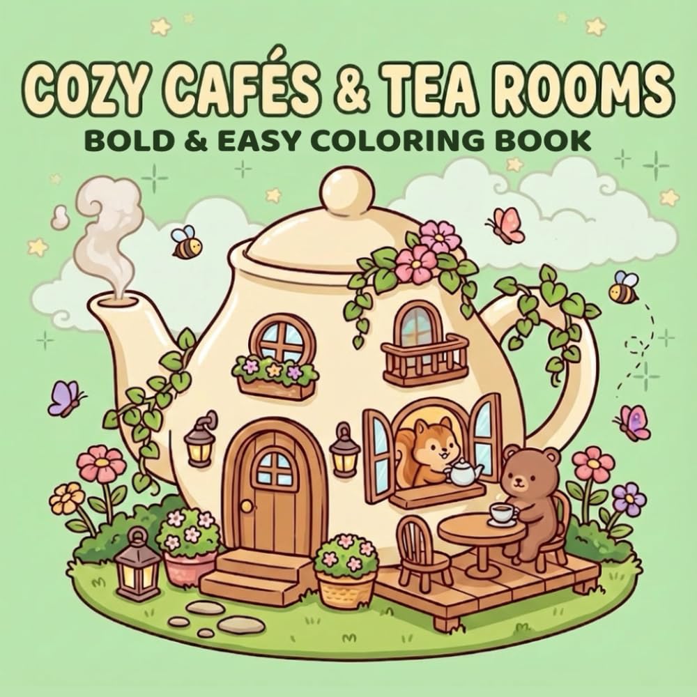 Cozy Cafés & Tea Rooms A Bold & Easy Coloring Book: A Gentle Journey Through Beautiful Places for Relaxation and Stress Relief (Cozy Worlds)
