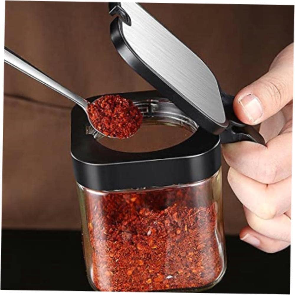 Salero Y Azucarero Cocina Conjunto De Contenedores Almacenamiento Especias, Caja Condimentos Transparente, Tarros Vidrio, Sal Y Azucarero Con Cuchara Caja De Almacenamiento
