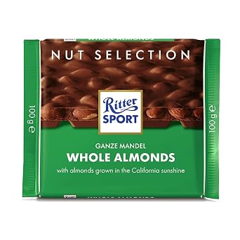 Ritter Sport Milk Chocolate with Whole Almonds 100g/3.52oz Pack of 11