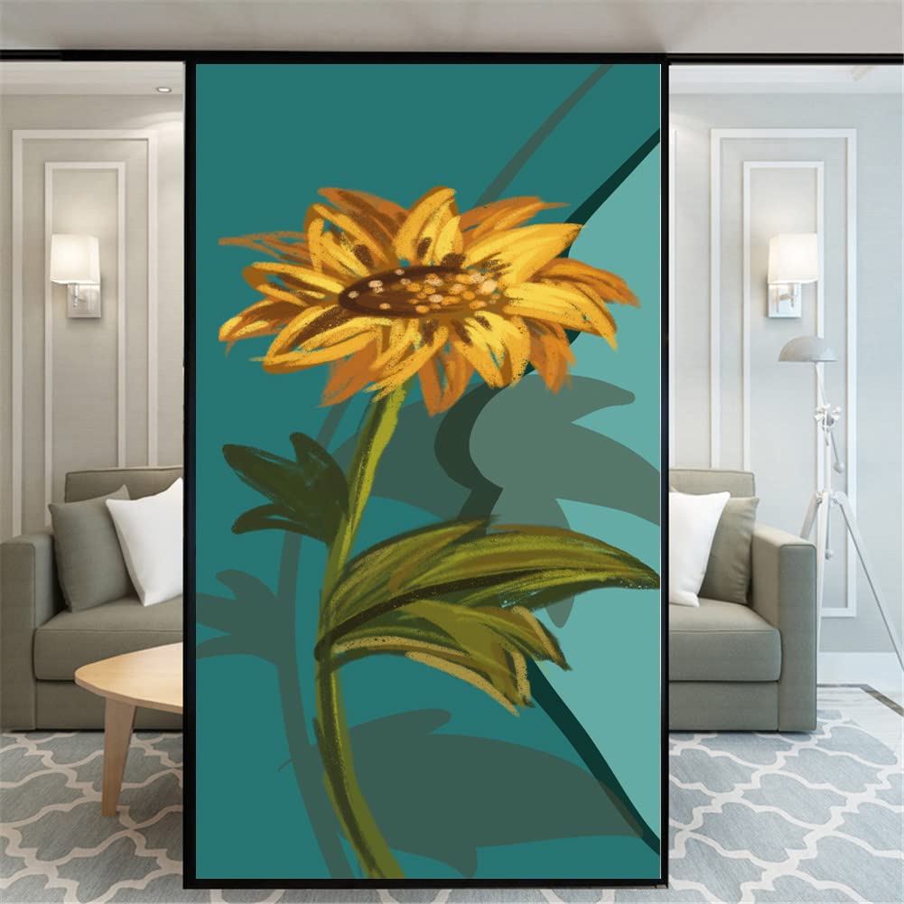 Película de Ventana Película de privacidad for ventana, diseño de girasol, revestimiento de vidrio decorativo, pegatinas de ventana esmeriladas adhesivas estáticas sin pegamento for decoración del hog