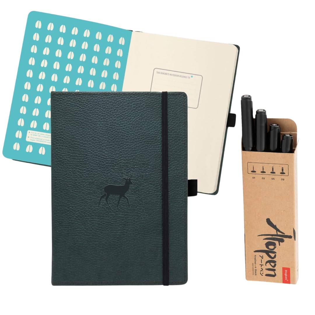 Dingbats Wildlife Ruled A5 Notebook Journal and 4 Pack Fineliner Pens Bundle