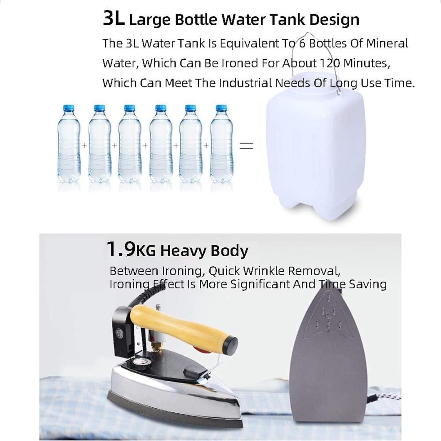 Plancha De Vapor Vertical Industrial con Botella Y Tanque De Agua De 3 L - Plancha Eléctrica con 6 Modos De Temperatura para Familias, Tintorerías, Tiendas De Ropa
