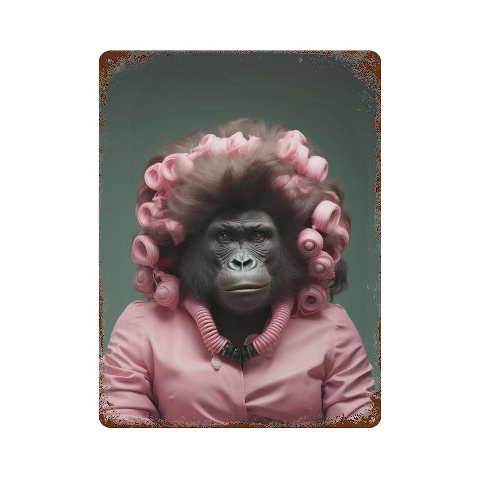 A Monkey with Curly Hair Decorative Tin Sign 15.7"x11.8", Ideal for Basement, Hobby Room And Garage Decor