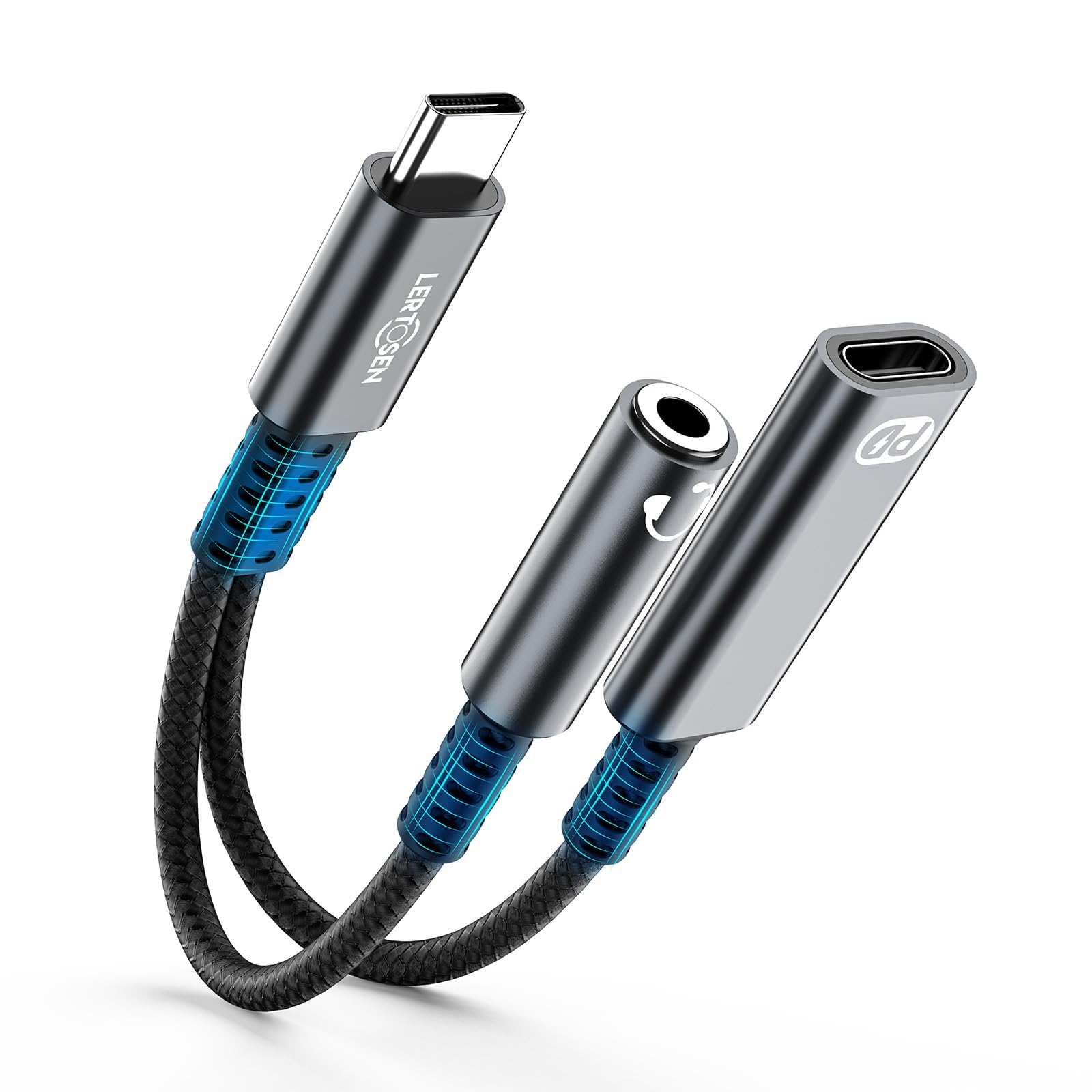 USB C to 3 5mm Headphone and Charger Adapter 2-in-1 Type C to Aux Jack Audio Cable PD