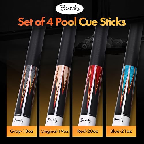 Miniatura 2 de Juego de 4 palos de taco de piscina de 58 pulgadas, eje de arce de 0.512 in, punta de calcomanías con envoltura de nailon