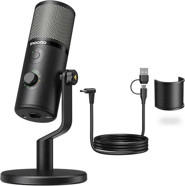 MAONO USB Microphone for Gaming Streaming, Podcast Condenser mic with 3 Polar Patterns Software for Twitch TikTok YouTube Discord, Profession Studio Recording Mic for Computer PC Mac PS5 PS4, DM50