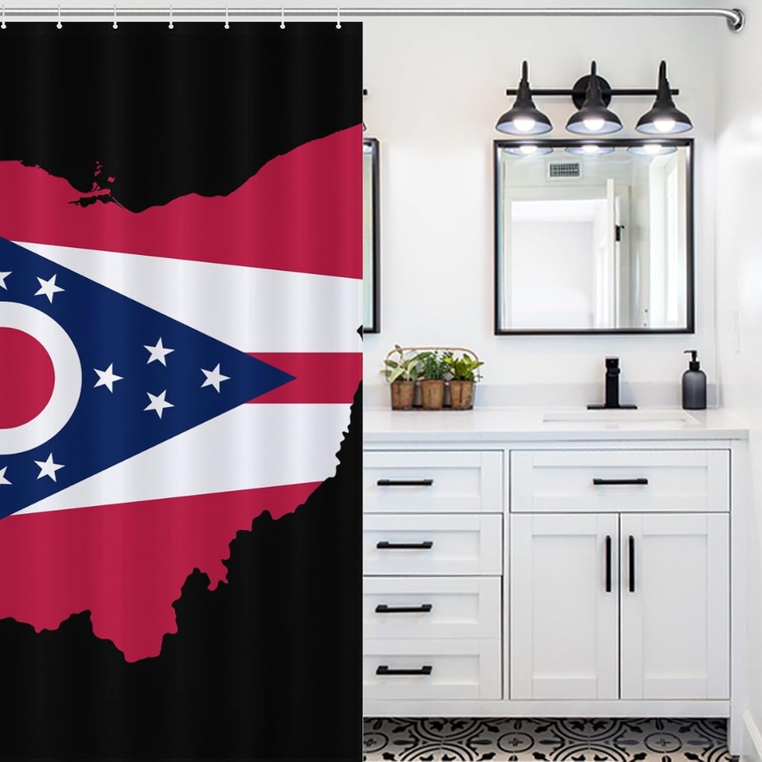 Flag Map of Ohio Funny Shower Curtains Washable Bath Curtain Liner with Hooks for Bathroom Bath Tubs