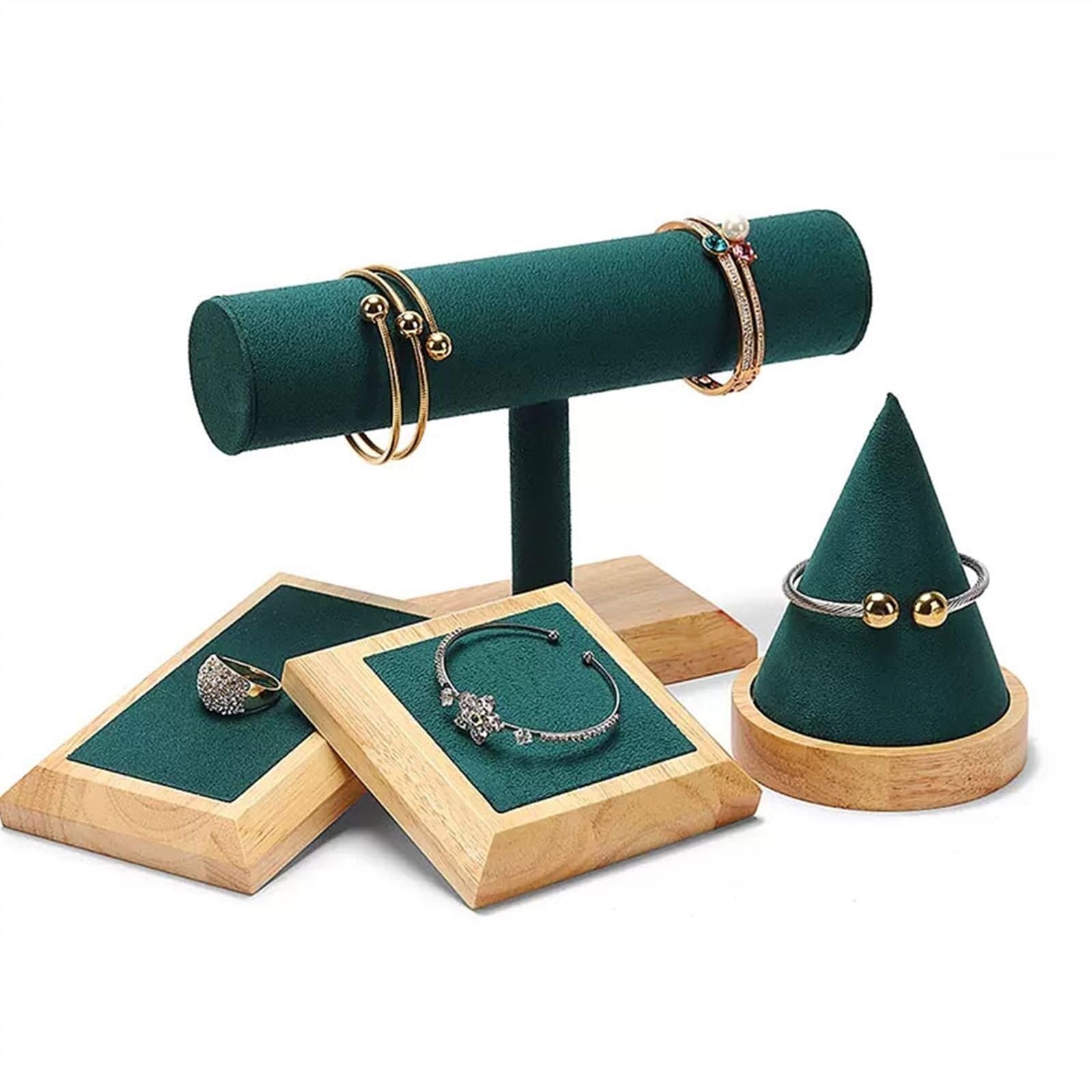Schmuckständer Armband- und Uhrenhalter, Schmuckständer, 2-teiliges Schmuckständerset aus grünem Samt, T-Ständer for Ausstellungen/Messen/Einzelhandelsgeschäfte Halskettenständer
