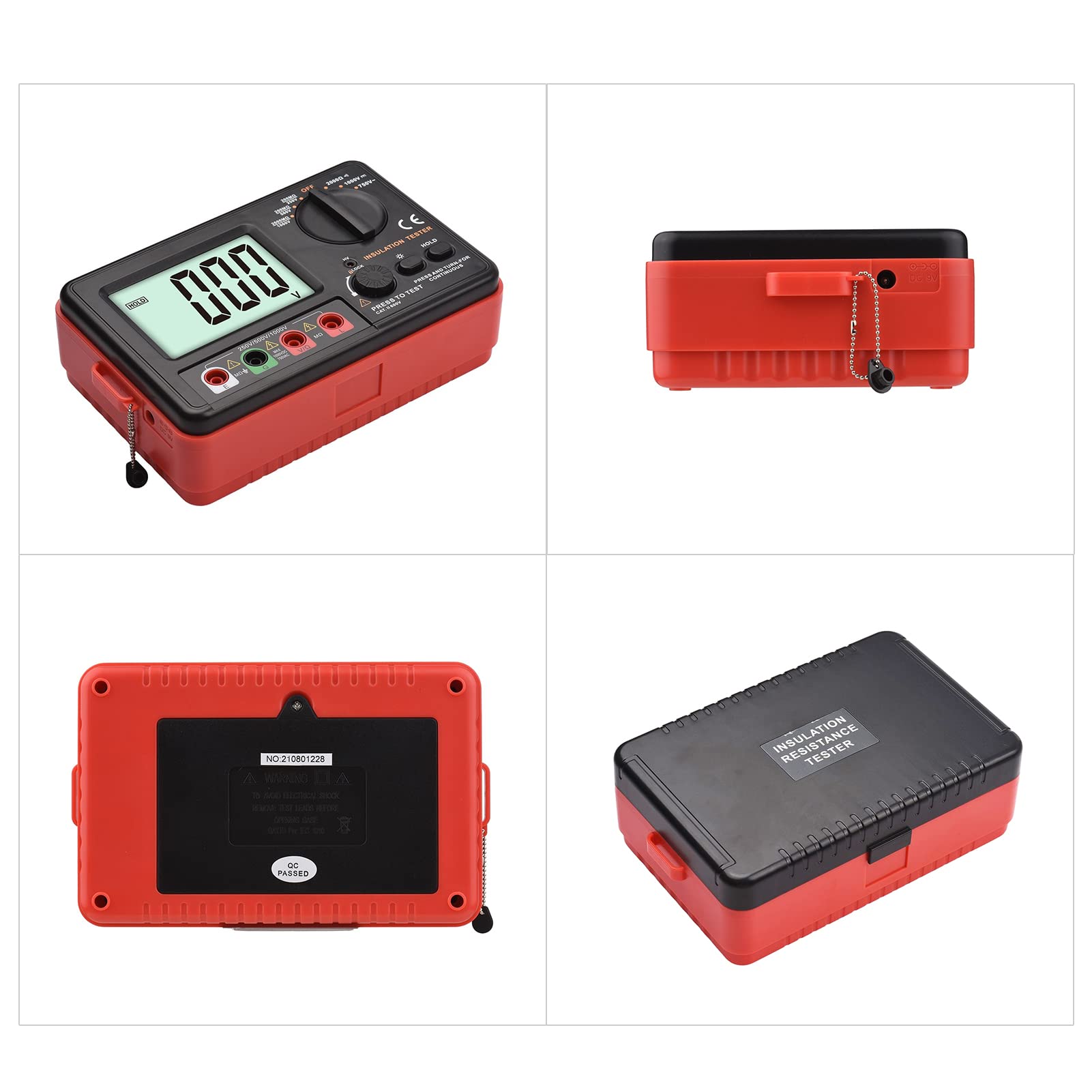 Digitales Isolationswiderstandsmessgerät mit LCD-Hintergrundbeleuchtung DC 250V/ 500V/ 1000V AC 750V Multifunktions-Isolationswiderstands-Messgerät-Kit mit Riemen/Schutzdeckel/Stoffbeutel.