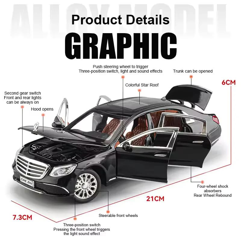 Image of Alokik Enterprise 1:24 Marcedes Benz E300L Diecast Metal Pull Back Car with 6 Openable Doors with Sound and Light Toy Decoration car Best Gift Toys for Kids 【Black】