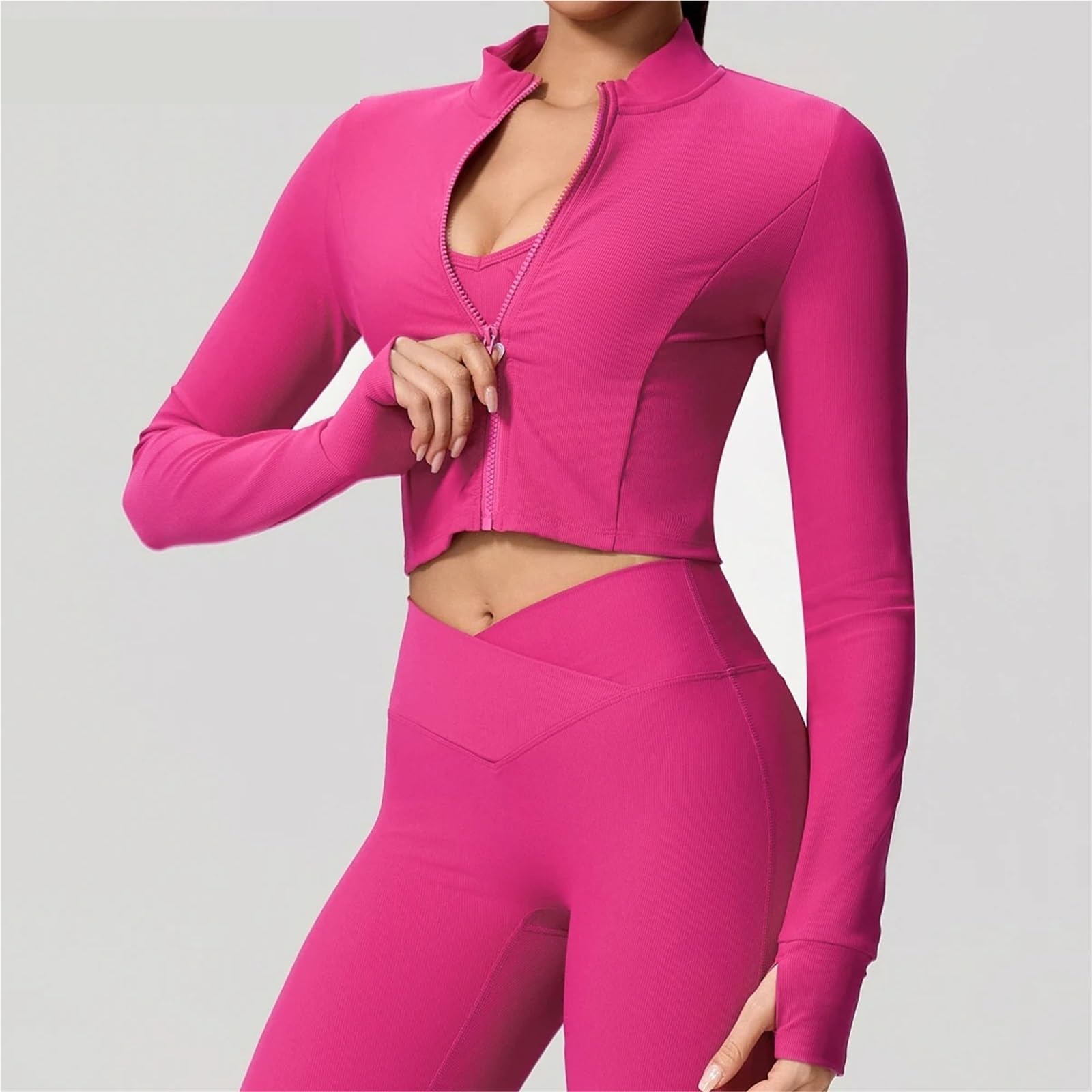Sport Tights Jacke für Damen Sportjacke mit Reißverschluss for Damen, langärmelig, Yoga-Oberteil, Fitnessstudio, Sportbekleidung, schnell trocknend, atmungsaktiv, Fitness-Mantel, einfarbig