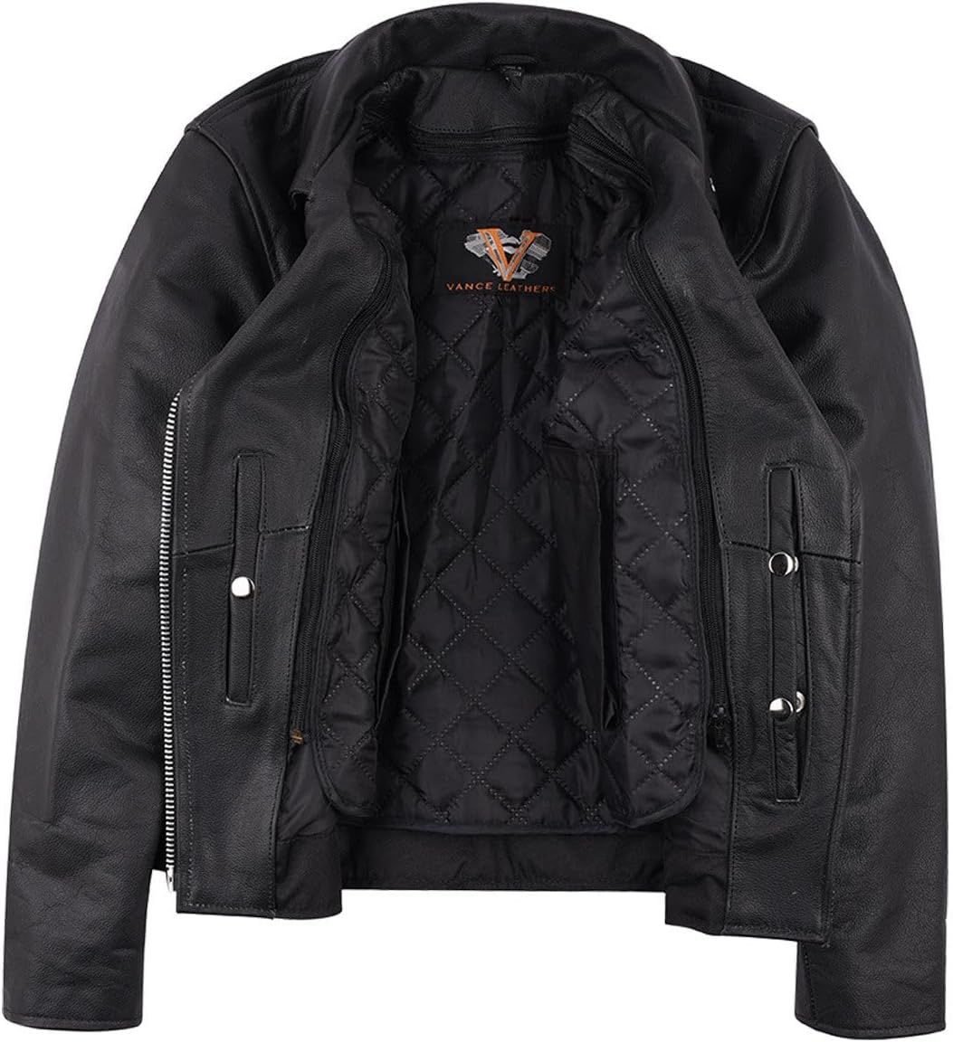 Braided Women's Leather Motorcycle Jacket, Studded, Black Asymmetrical Style with Zipout Liner