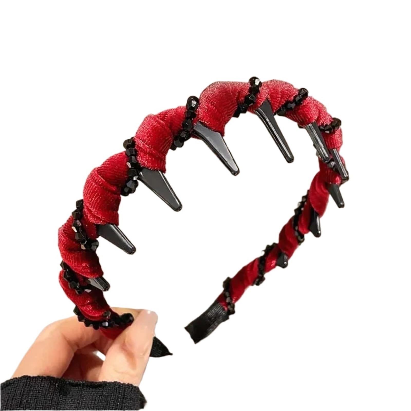 Cerchietto per capelli vintage con perle artificiali di cranio alto, 2/5/10 pezzi, in velluto nero e cristallo (rosso, 20 pezzi)