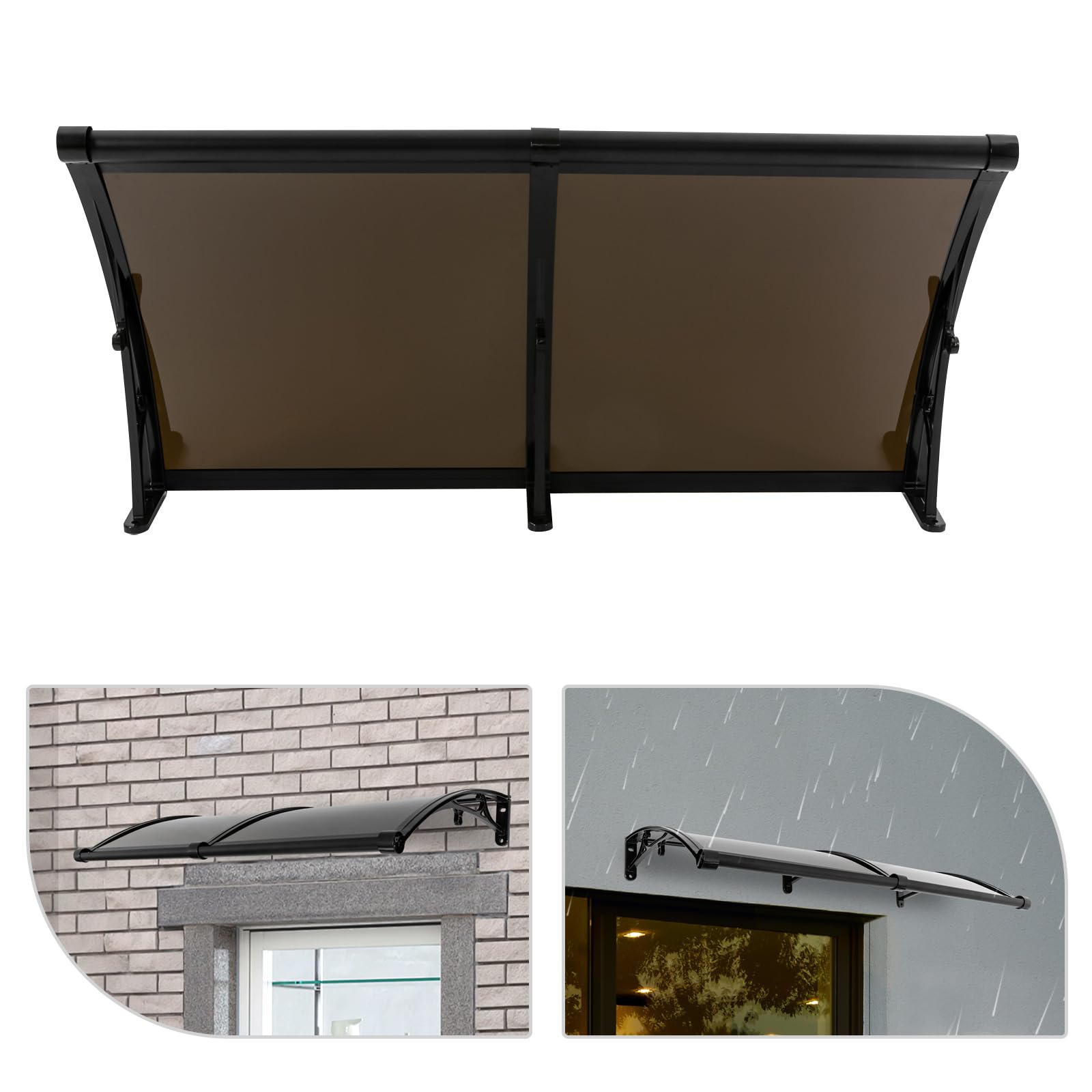 Canopy Auvent pour porte d'entrée, auvent de balcon en aluminium, canopy avec canal de drainage pour balcons, toits, cours, garages, terrasses, vérandas (noir)