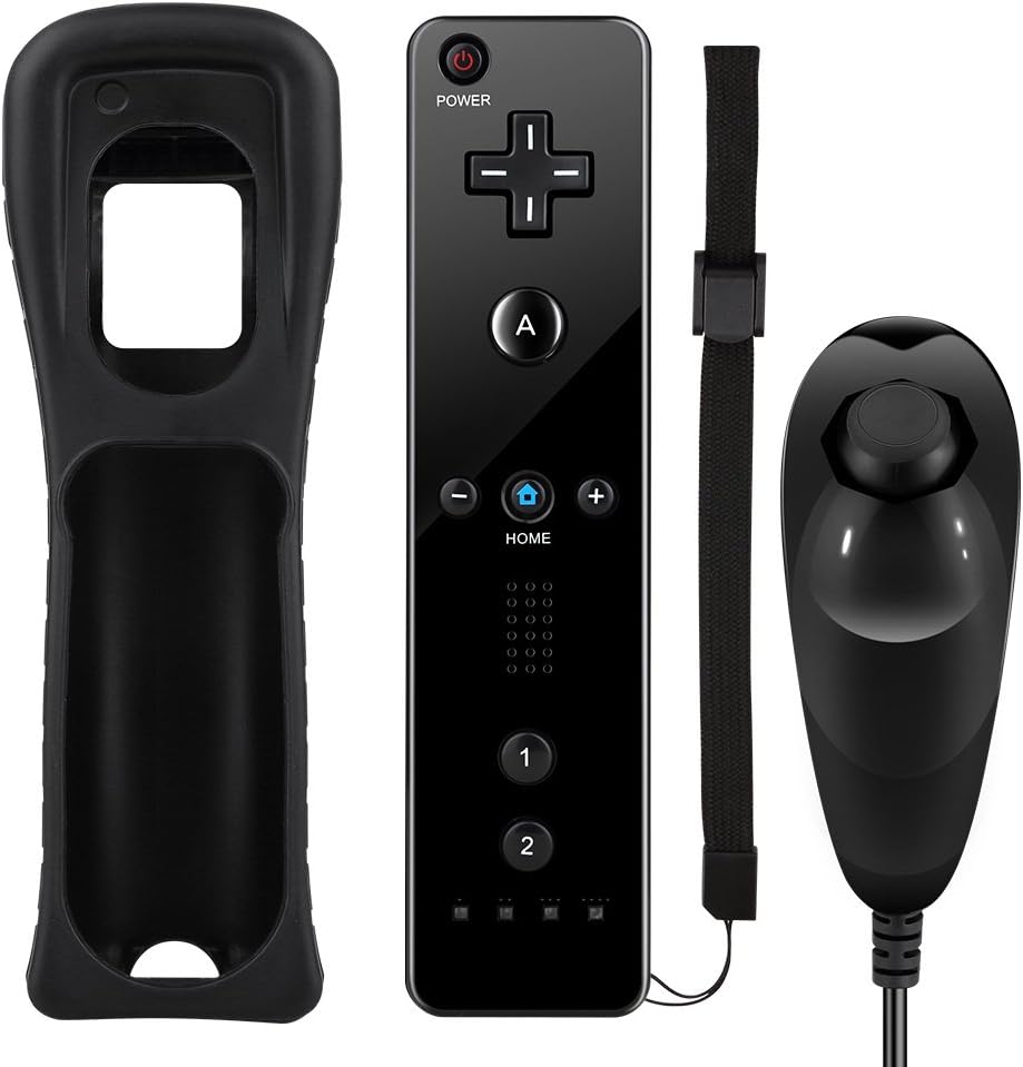Althemax Wii Controller Wii Remote Control and Nunchuck With Silicone Case Wrist Strap Built-in Vibration Motor For Nintendo Wii And Wii U Black (Third-party product)