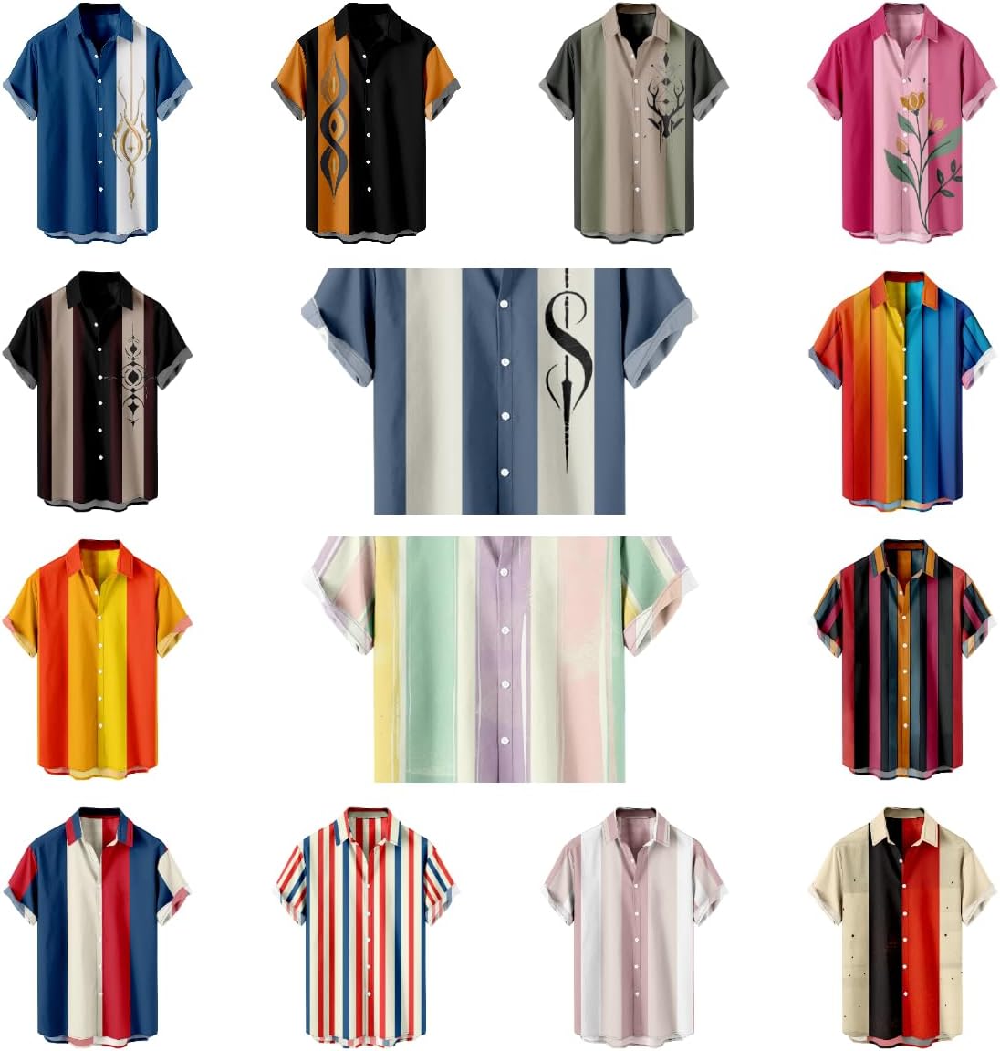 Men's Vintage Print Bowling Short Sleeve Button Down Casual Summer Cuban Beach Shirts Regular Fit Retro Hawaiian Blouse - Image 5