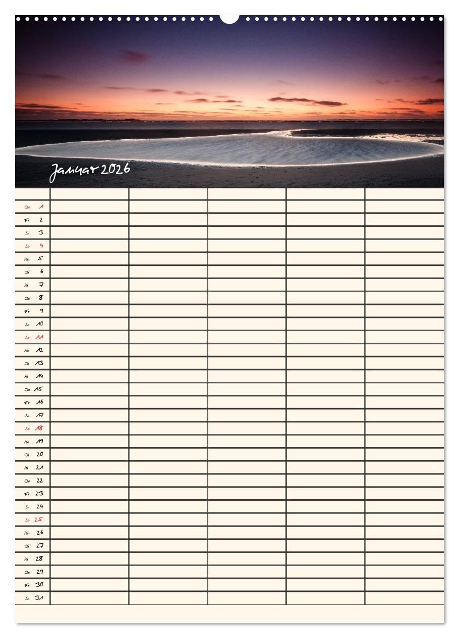 Noch mehr Föhrweh Familienplaner (hochwertiger Premium Wandkalender 2026 DIN A2 hoch), Kunstdruck in Hochglanz: Entschleunigende Landschaftsaufnahmen von der Insel Föhr (CALVENDO Orte)