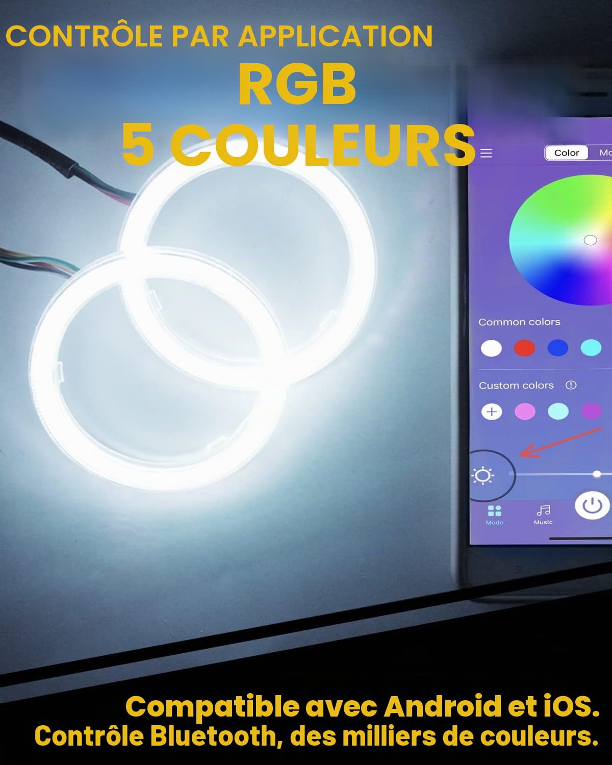 Qasim 1 paire 60MM Angel Eyes RGB LED COB Anneau de Halo Yeux d'ange Universel pour DRL Phare de Voiture de Moto Lampe d'Avertissement Avec Couverture Contrôle Bluetooth Mobile APP 12V