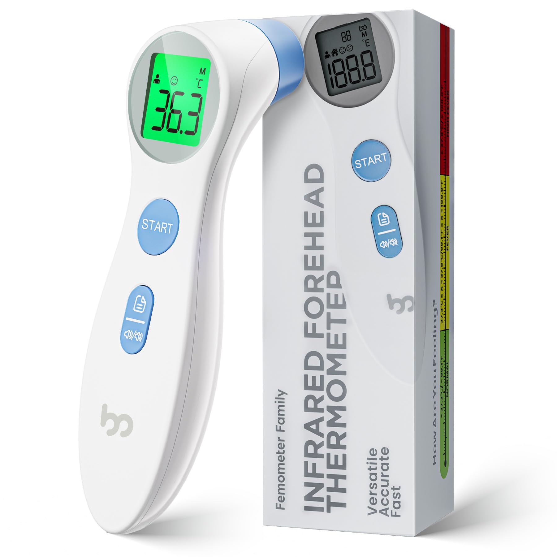 Termómetro digital sin contacto para la fiebre del bebé, termómetro digital por infrarrojos para la frente, termómetro de infrarrojos digital, rápido e higiénico, aviso de fiebre y 3 colores (blanco)