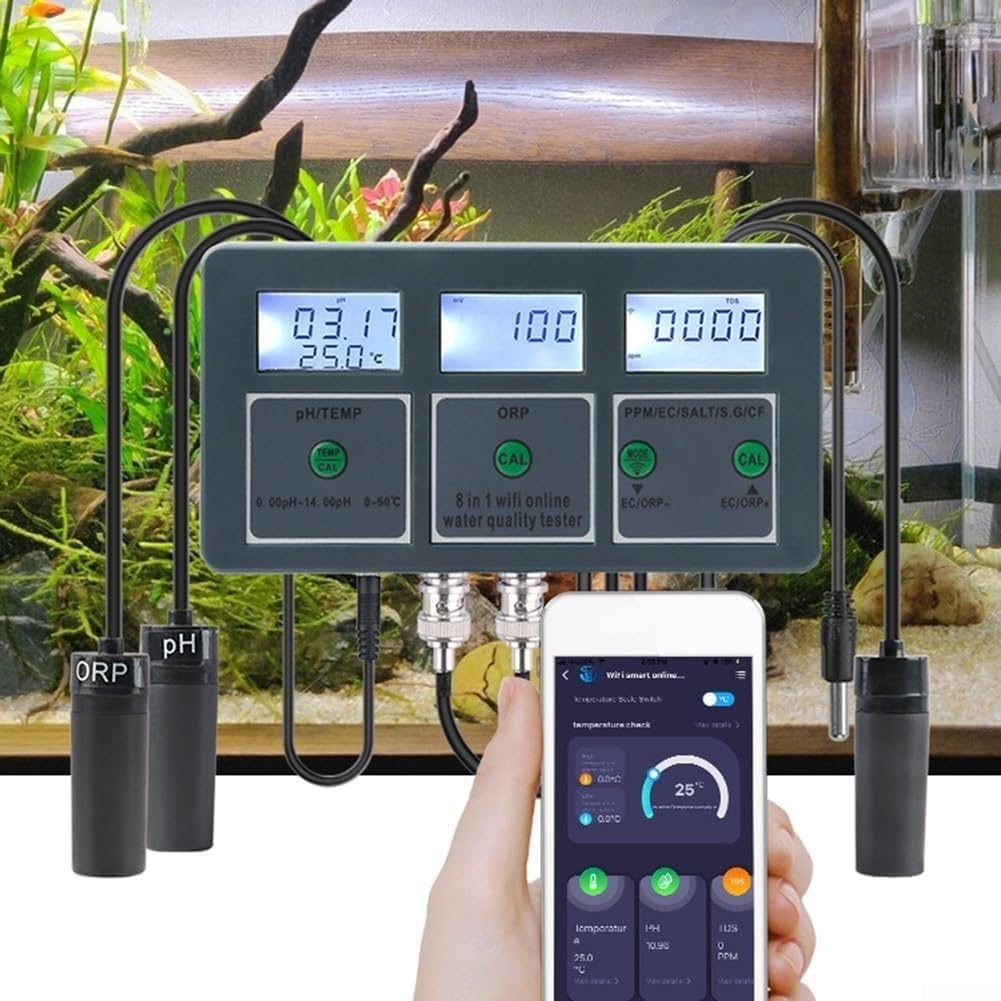 Inteligentny monitor jakości wody WiFi, inteligentny monitor ścienny Tuya, tester pH/EC/TDS/soli/sG/CF/ORP/temp. Do stosowania w źródłach wody, akwariach i hydroponice
