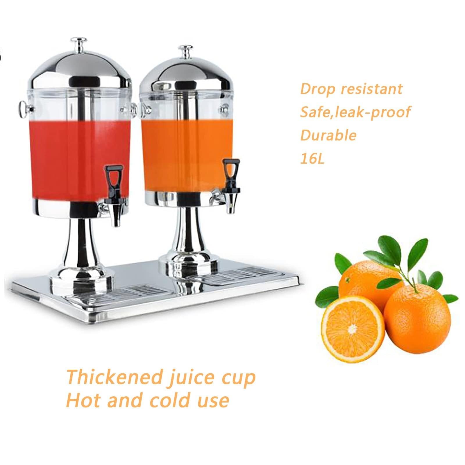 Distributeur de Boissons en Acier Inoxydable de 16 L avec Tube à Glace et Double Robinet – Serveur de jus de Fruits Commercial for Les fêtes, Les Restaurants et la Maison