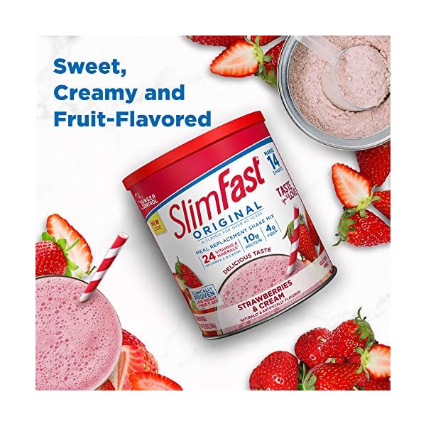 SlimFast Meal Replacement Powder, Original Strawberries & Cream, Weight Loss Shake Mix, 10g of Protein, 14 Servings