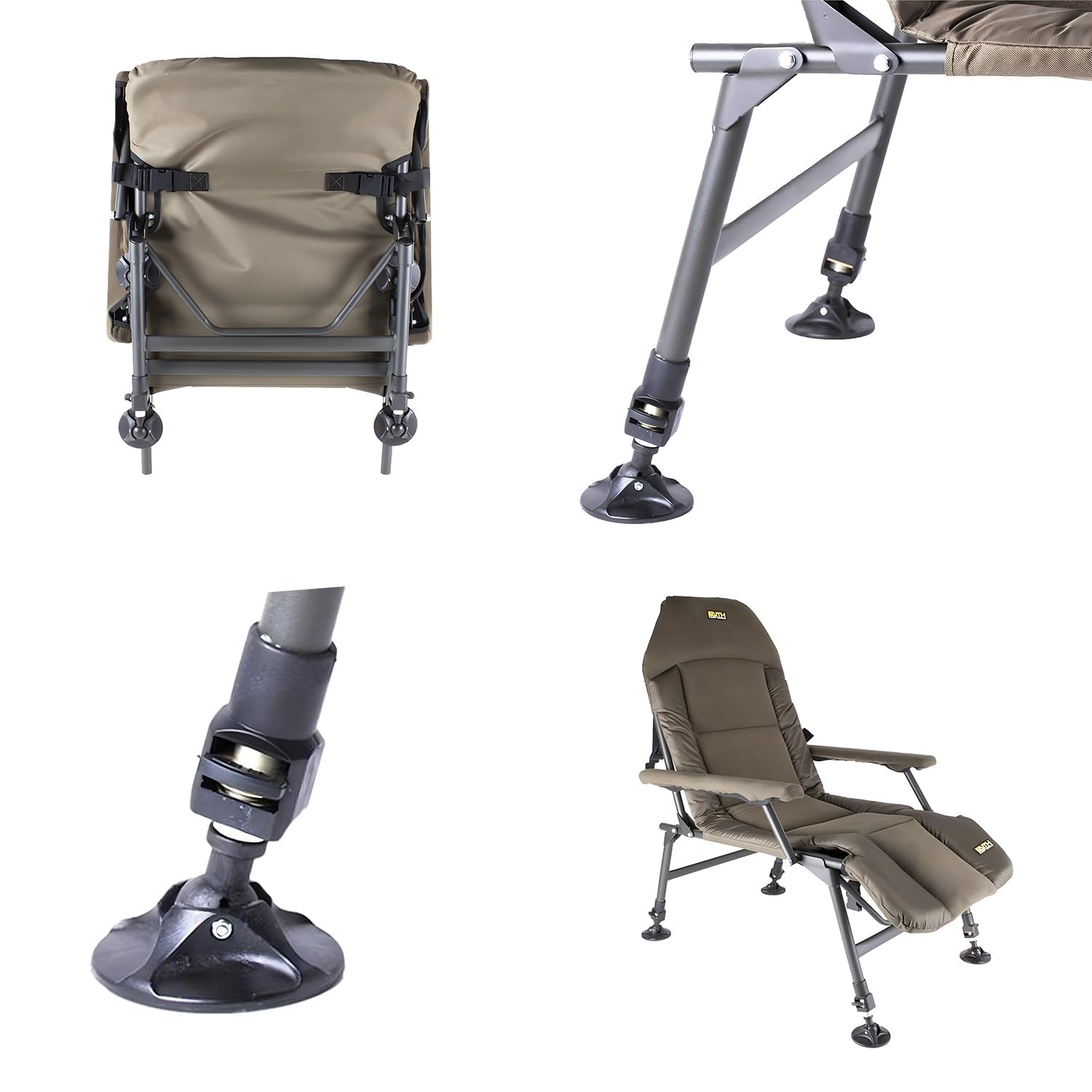 Faith Lounge Chair XL - Sedia da pesca con rivestimento in pile - Massimo comfort durante - Braccioli - Struttura in metallo - Gambe regolabili - Design compatto - Portata massima 110kg - 92x66x99cm