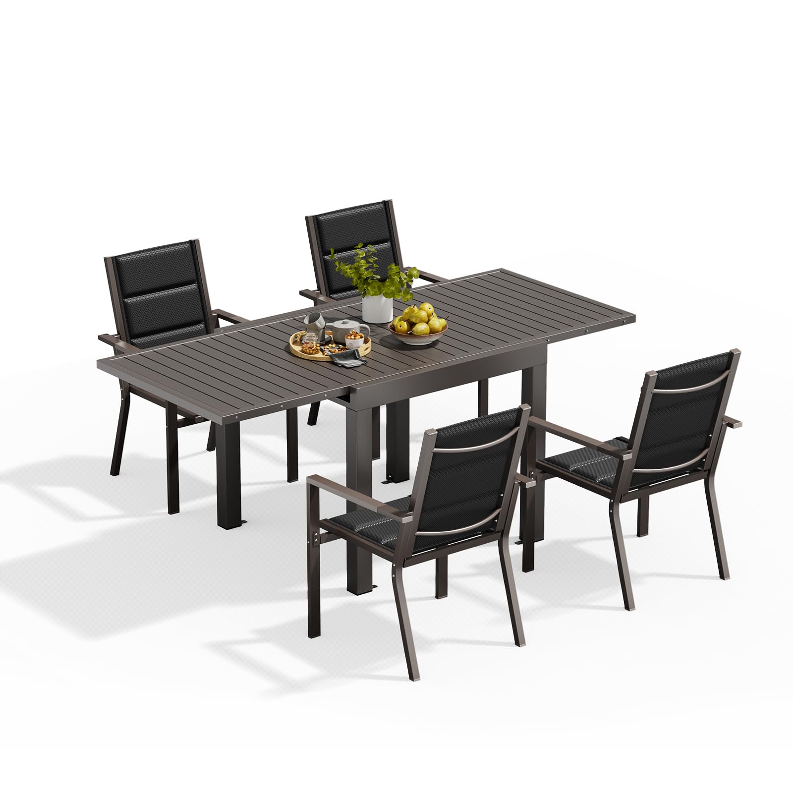 Set Tavolo E Sedie Da Giardino DEVOKO 4 Persone - Tavolo Allungabile 80-160cm, Sedie Impilabili, Grigio