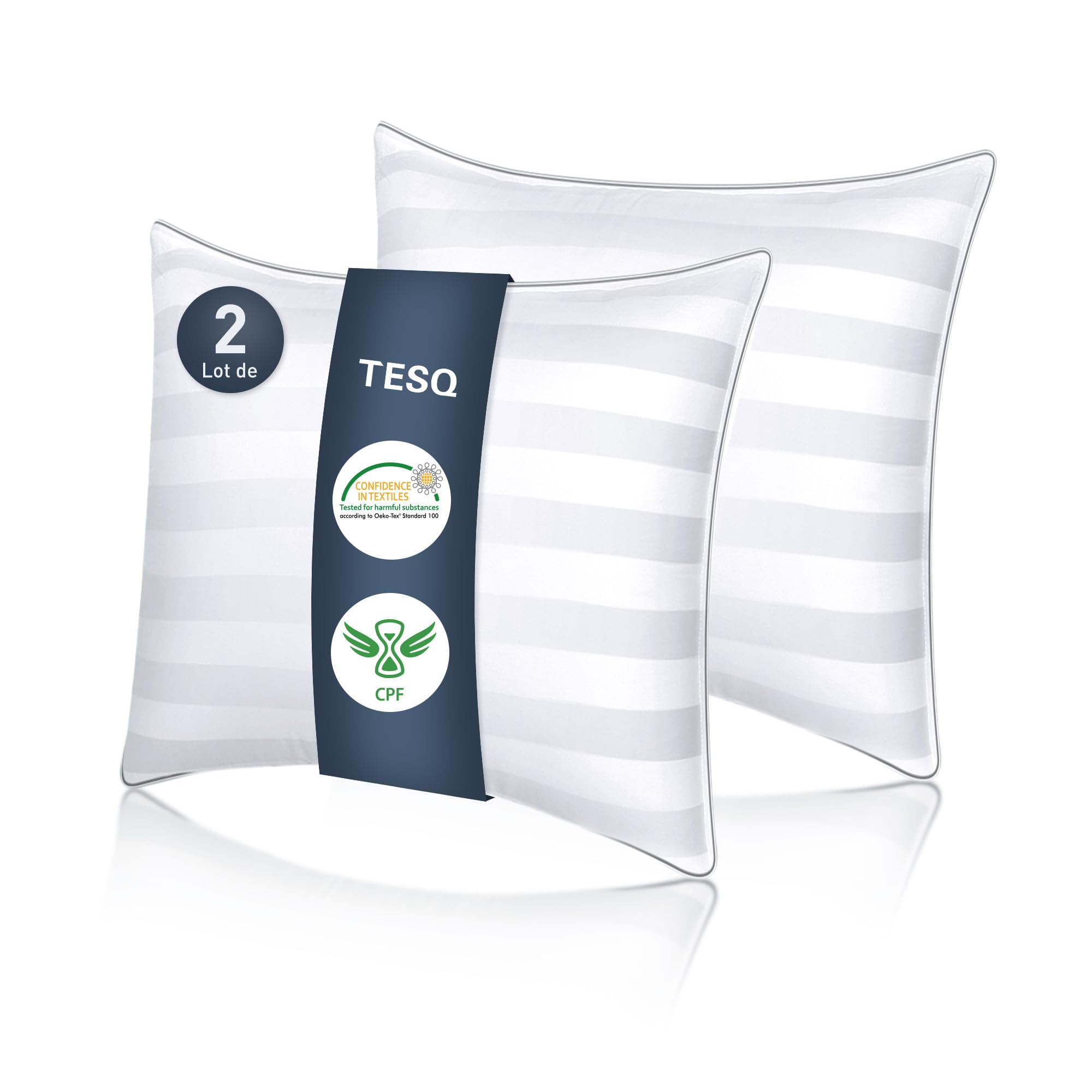 TESQ Cuscini Letto 65x65 cm Set di 2 Cuscino Morbidi e Confortevoli, Qualità Alberghiera di Lusso, Traspiranti e Anallergici, Ideali per Chi Dorme di Lato, sulla Schiena e a Pancia in Giù, Lavabili
