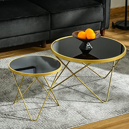 HOMCOM Glass Coffee Table, Accent End Side Table with Tempered Glass Top and Golden Metal Legs for Living Room, Bedroom, 43cmx43cmx40cm