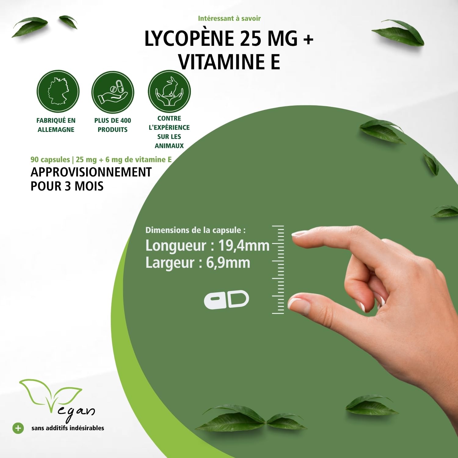 fairvital Capsules de lycopène avec vitamine E, 90 capsules, faciles à avaler, 25mg de lycopène, VÉGÉTALIENNES, micro-encapsulées